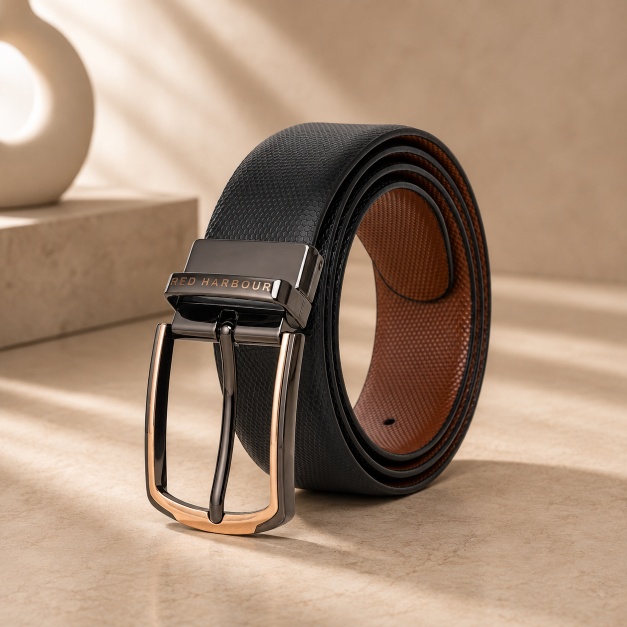 Red Harbour Milano Grain leather Belt- Black