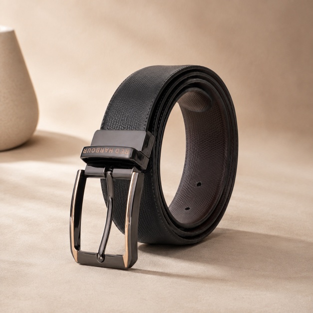 Red Harbour Classic Pebble leather Belt- Black