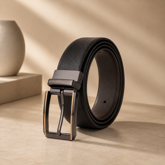 Red Harbour Grain Leather Belt- Black