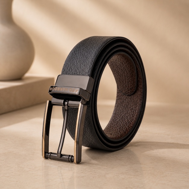 Red Harbour Pebble Grain Leather Belt - Black
